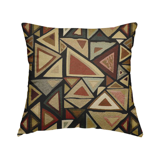 Bruges Stripe Geometric Pyramid Pattern Black Blue Beige Chenille Jacquard Upholstery Fabrics CTR-683 - Handmade Cushions