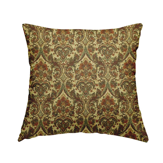 Bruges Modern Floral Damask Pattern Beige Orange Red Upholstery Fabrics CTR-688 - Handmade Cushions