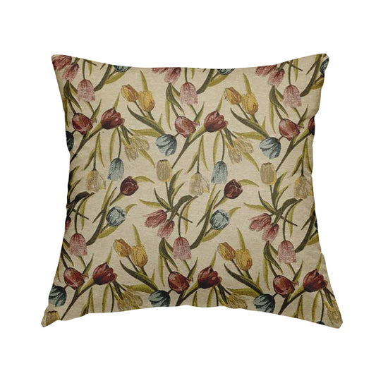 Bruges Life Colourful Tulip Floral Pattern Beige Green Blue Red Jacquard Upholstery Fabrics CTR-690 - Handmade Cushions