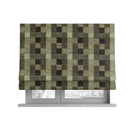 Bruges Stripe Geometric Square Pattern Grey Black Colour Upholstery Fabrics CTR-701 - Roman Blinds