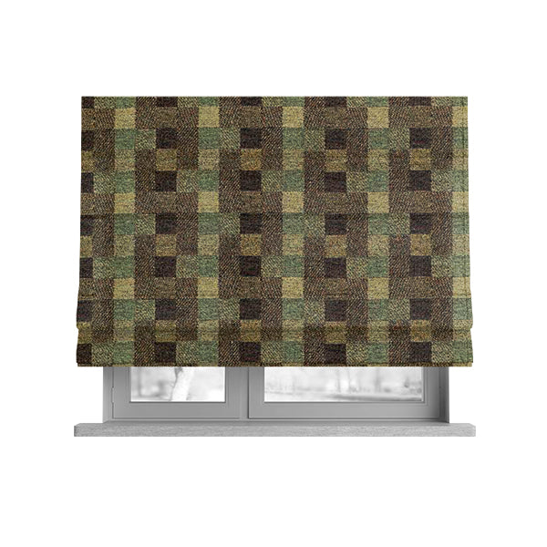 Bruges Stripe Geometric Square Pattern Brown Green Colour Upholstery Fabrics CTR-702 - Roman Blinds