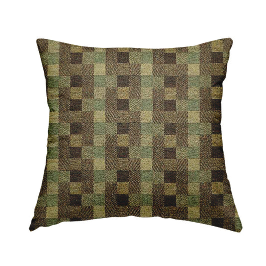 Bruges Stripe Geometric Square Pattern Brown Green Colour Upholstery Fabrics CTR-702 - Handmade Cushions