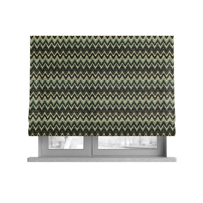 Bruges Stripe Tapestry Chevron Pattern Green Blue Colour Chenille Upholstery Fabrics CTR-706 - Roman Blinds