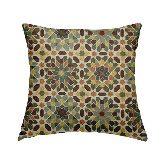 Bruges Modern Geometric Colourful Star Pattern Red Blue Green Jacquard Upholstery Fabrics CTR-714 - Handmade Cushions