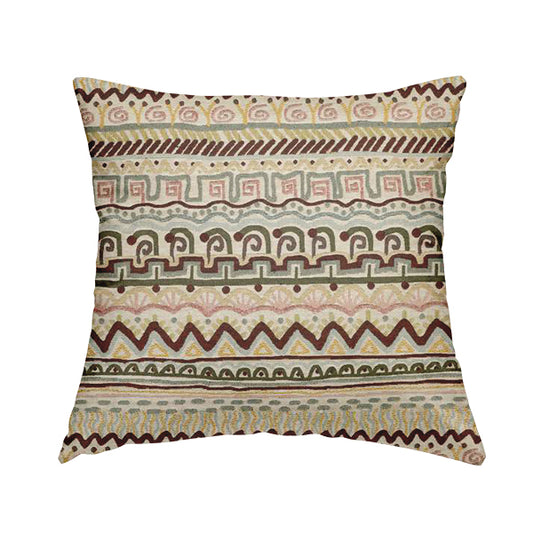 Bruges Stripe Multi Geometric Shaped Stripe Pattern White Chenille Upholstery Fabric CTR-717 - Handmade Cushions