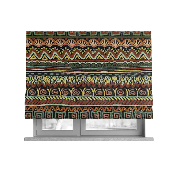 Bruges Stripe Multi Geometric Shaped Stripe Pattern Black Chenille Upholstery Fabric CTR-718 - Roman Blinds