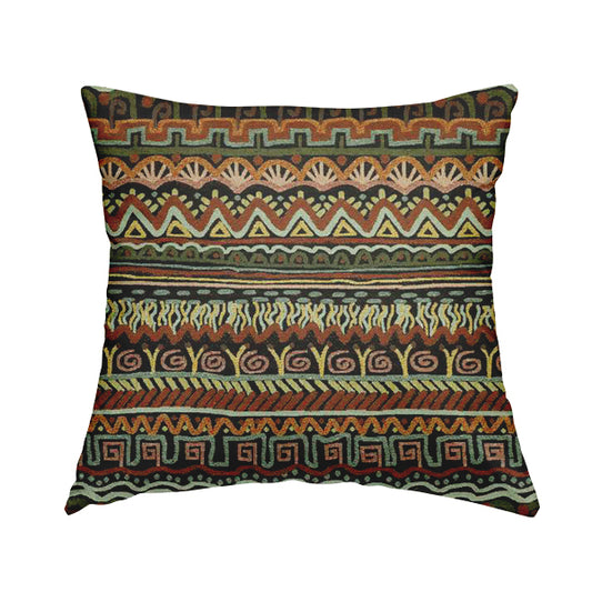 Bruges Stripe Multi Geometric Shaped Stripe Pattern Black Chenille Upholstery Fabric CTR-718 - Handmade Cushions