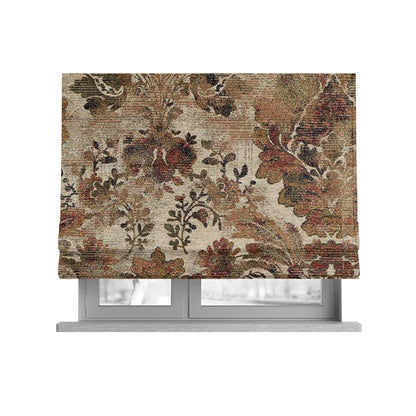 Bruges Life All Over Floral Pattern Orange Colour Chenille Jacquard Upholstery Fabrics CTR-719 - Roman Blinds