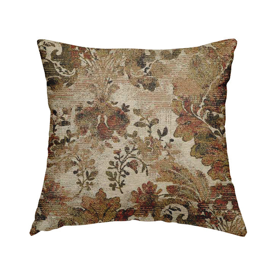 Bruges Life All Over Floral Pattern Orange Colour Chenille Jacquard Upholstery Fabrics CTR-719 - Handmade Cushions