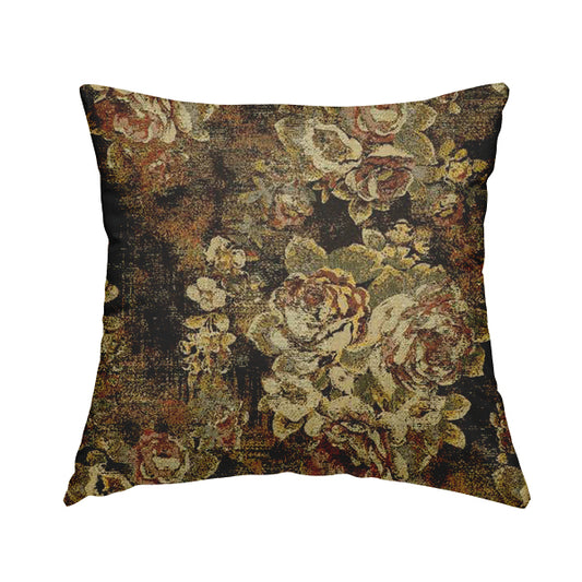 Bruges Life All Over Floral Pattern Black Colour Chenille Jacquard Upholstery Fabrics CTR-723 - Handmade Cushions