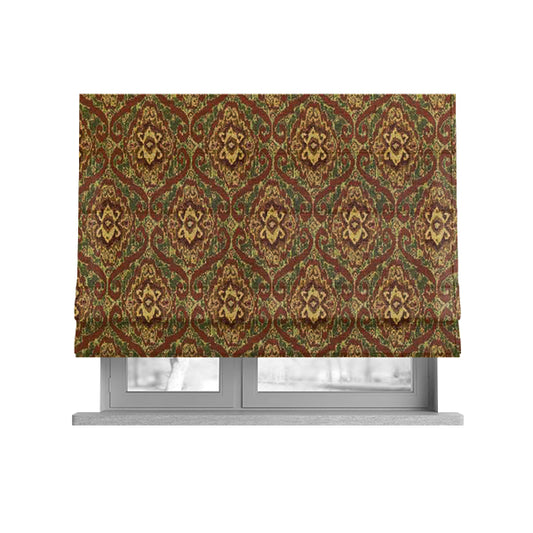 Bruges Modern Orange Green All Over Damask Pattern Chenille Jacquard Upholstery Fabrics CTR-725 - Roman Blinds