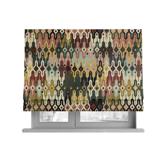 Bruges Modern Multi Coloured Full All Over Needle Geometric Pattern Jacquard Upholstery Fabrics CTR-728 - Roman Blinds