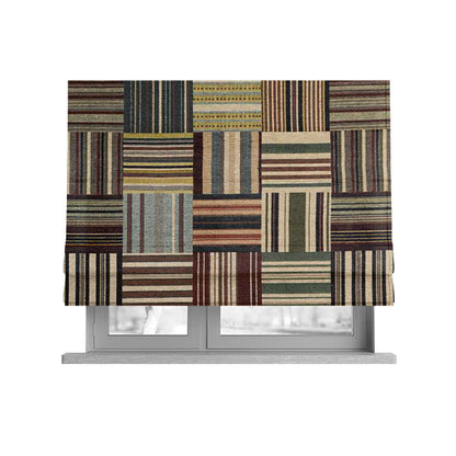 Bruges Stripe Multi Coloured Full All Over Stripe Patchwork Pattern Jacquard Upholstery Fabric CTR-729 - Roman Blinds