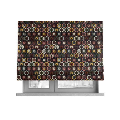 Bruges Modern Black Multi Coloured Full Hexagon Geometric Pattern Upholstery Fabrics CTR-730 - Roman Blinds