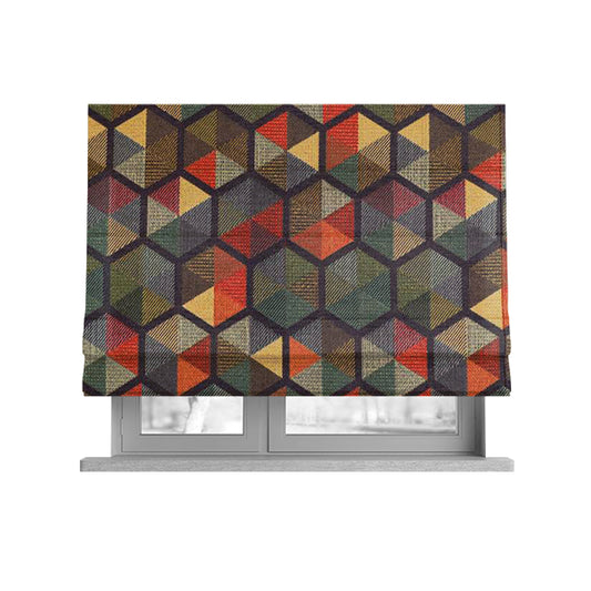 Arcadia Geometric Hexagon Pattern Purple Multicolour Chenille Upholstery Fabric CTR-735 - Roman Blinds