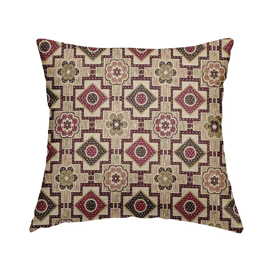 Acer Purple Green Colour Chenille Upholstery Fabric Geometric Floral Pattern CTR-744 - Handmade Cushions