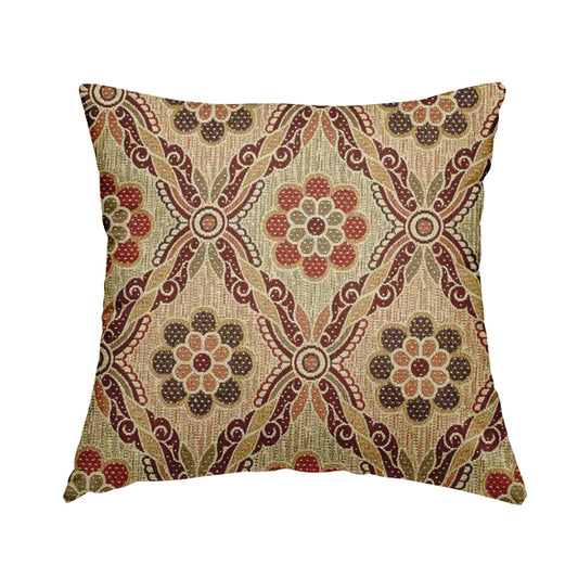 Acer Red Colour Chenille Upholstery Fabric Traditional Damask Pattern CTR-749 - Handmade Cushions