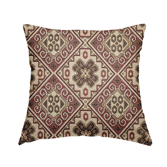 Acer Purple Colour Chenille Upholstery Fabric Geometric Traditional Tile Pattern CTR-753 - Handmade Cushions