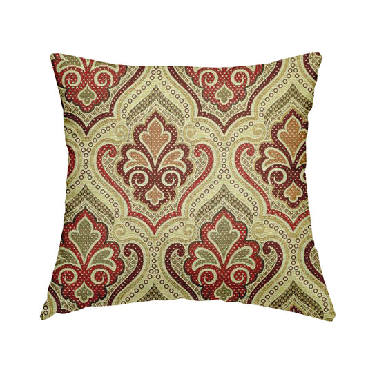 Acer Red Burgundy Chenille Upholstery Fabric Floral Damask Pattern CTR-755 - Handmade Cushions