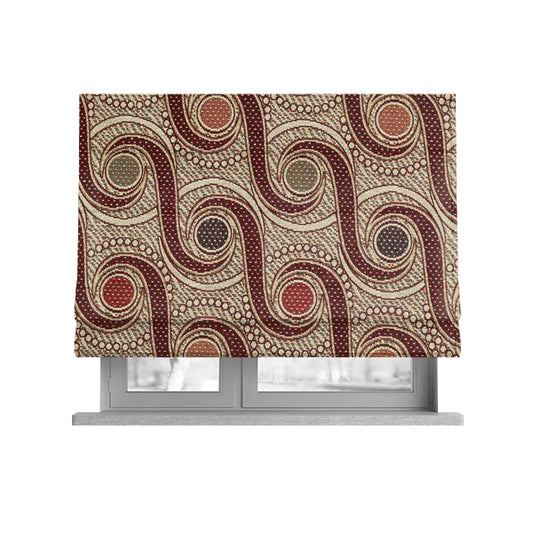 Acer Colourful Red Chenille Upholstery Fabric Modern Round Swirls Pattern CTR-757 - Roman Blinds