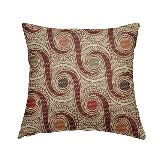 Acer Colourful Red Chenille Upholstery Fabric Modern Round Swirls Pattern CTR-757 - Handmade Cushions