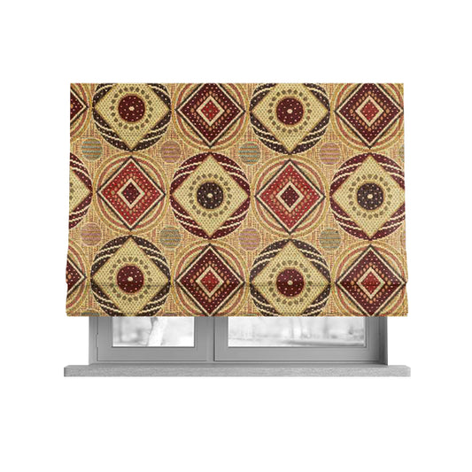 Acer Colourful Red Chenille Upholstery Curtain Fabric Modern Square Geometric Pattern CTR-759 - Roman Blinds