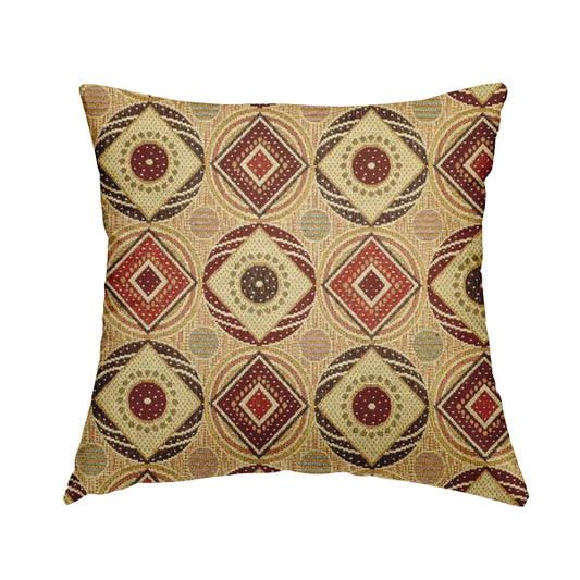 Acer Colourful Red Chenille Upholstery Curtain Fabric Modern Square Geometric Pattern CTR-759 - Handmade Cushions