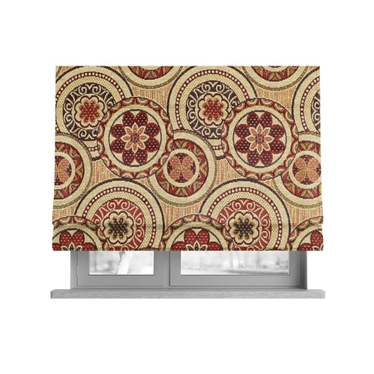 Acer Colourful Red Chenille Upholstery Fabric Circular Floral Modern Pattern CTR-760 - Roman Blinds