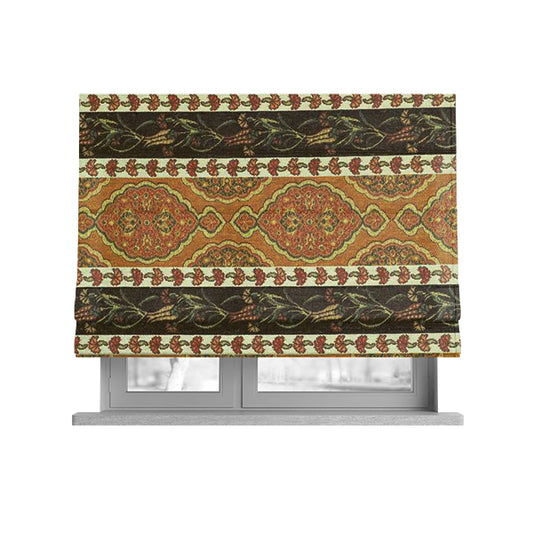 Persia Aztec Yellow Colour Chenille Upholstery Fabric Floral Stripe Pattern CTR-767 - Roman Blinds