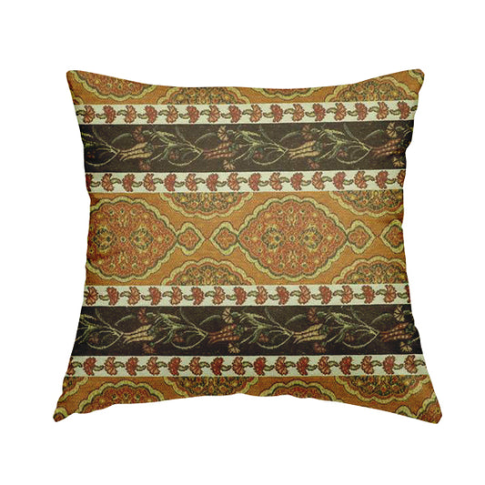 Persia Aztec Yellow Colour Chenille Upholstery Fabric Floral Stripe Pattern CTR-767 - Handmade Cushions