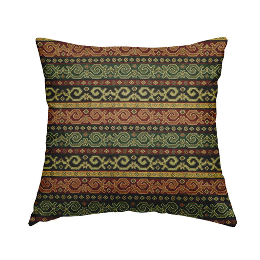 Persia Aztec Green Red Chenille Upholstery Fabric Greek Tradition Stripe Pattern CTR-769 - Handmade Cushions