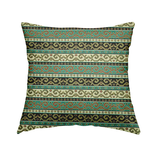 Persia Aztec Teal Blue White Chenille Upholstery Fabrics Greek Tradition Stripe CTR-771 - Handmade Cushions