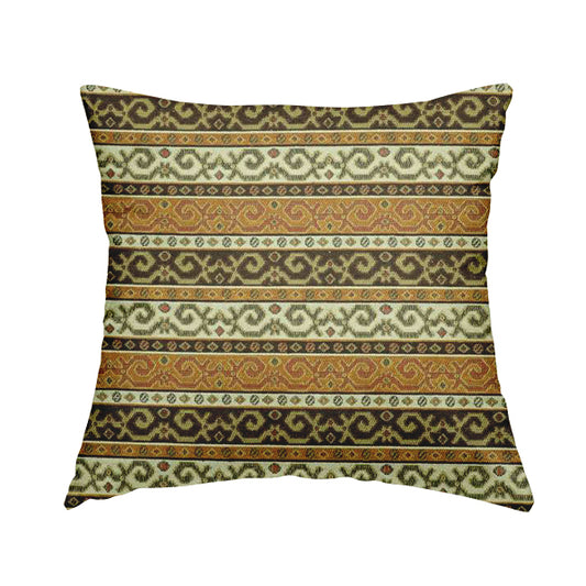 Persia Aztec Orange Brown Chenille Upholstery Fabric Greek Tradition Stripe CTR-772 - Handmade Cushions