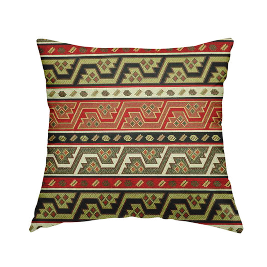 Persia Aztec Red White Texture Chenille Upholstery Fabric Geometric Kilim Stripe CTR-773 - Handmade Cushions