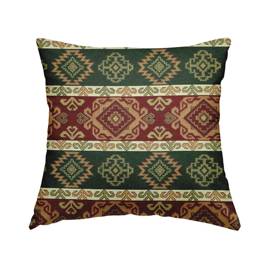 Persia Aztec Burgundy Red Green Furnishing Fabric Traditional Kilim Stripe Pattern CTR-778 - Handmade Cushions