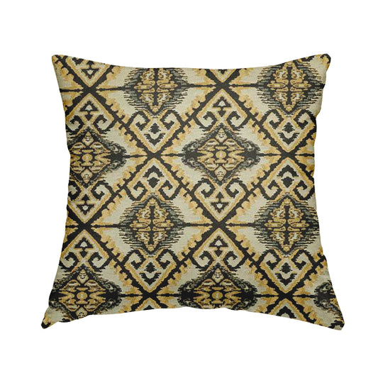 Trapeze Mexican Kilim Theme Pattern Blue Yellow Chenille Upholstery Fabrics CTR-788 - Handmade Cushions