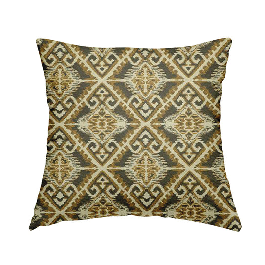 Trapeze Mexican Kilim Theme Pattern Grey Yellow Chenille Upholstery Fabrics CTR-789 - Handmade Cushions