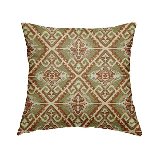 Trapeze Mexican Kilim Theme Pattern Green Red Chenille Upholstery Fabrics CTR-790 - Handmade Cushions