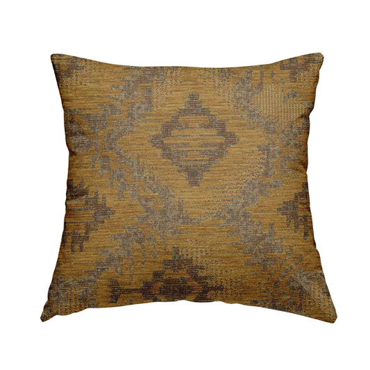 Elba Faded Kilim Traditional Pattern Yellow Chenille Colour Furnishing Curtain Fabric CTR-803 - Handmade Cushions