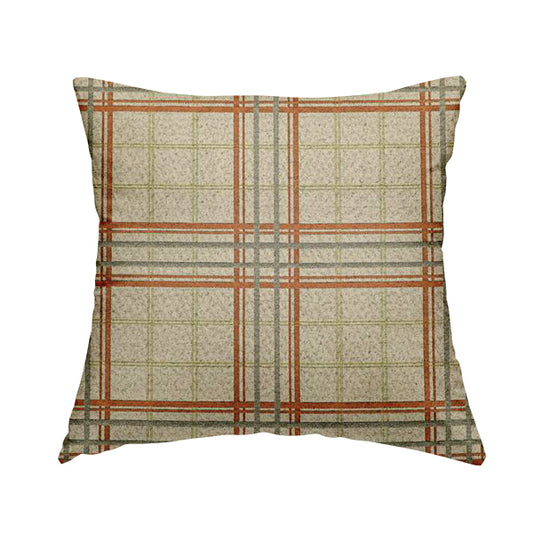Sherbourne Wool Effect Chenille Orange Green Colour Tartan Plaid Pattern Curtain Upholstery Fabrics CTR-814 - Handmade Cushions