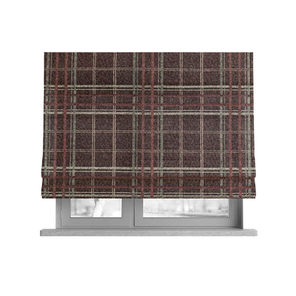 Sherbourne Wool Effect Chenille Burgundy Red Colour Tartan Plaid Pattern Curtain Upholstery Fabrics CTR-818 - Roman Blinds