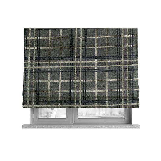 Sherbourne Wool Effect Chenille Grey Colour Tartan Plaid Pattern Curtain Upholstery Fabrics CTR-820 - Roman Blinds