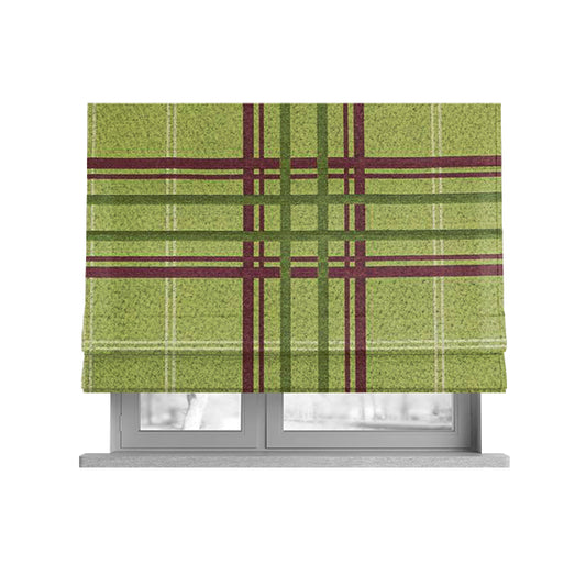 Melton Soft Wool Effect Chenille Green Tartan Pattern Curtain Upholstery Fabrics CTR-821 - Roman Blinds