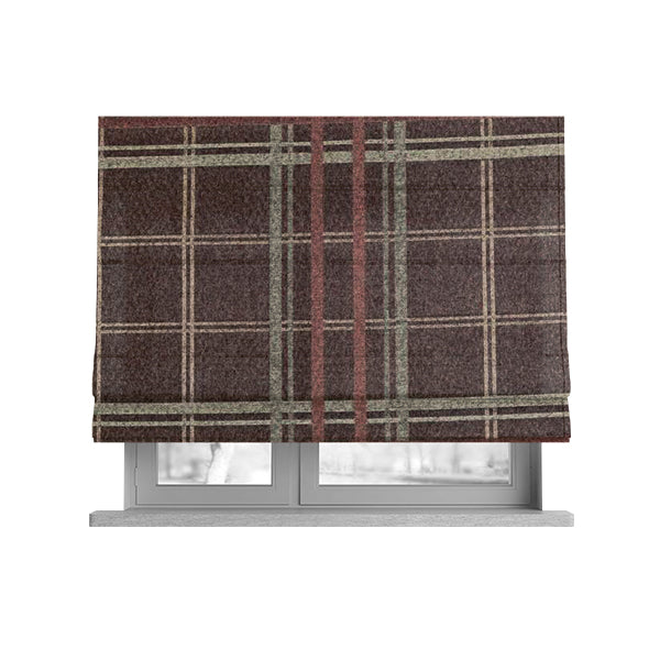 Melton Soft Wool Effect Chenille Burgundy Red Tartan Pattern Curtain Upholstery Fabrics CTR-826 - Roman Blinds