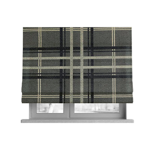 Melton Soft Wool Effect Chenille Grey Tartan Pattern Curtain Upholstery Fabrics CTR-828 - Roman Blinds