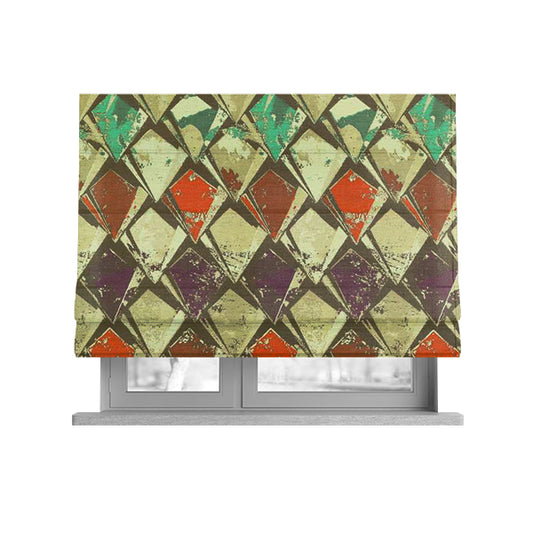 Hawaii Modern Diamond Geometric Pattern Teal Orange Purple Chenille Upholstery Fabrics CTR-833 - Roman Blinds