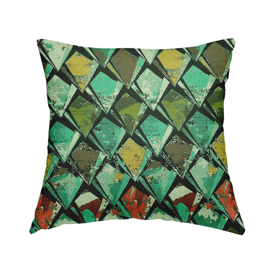 Hawaii Modern Diamond Geometric Pattern Teal Green Yellow Chenille Upholstery Fabrics CTR-836 - Handmade Cushions