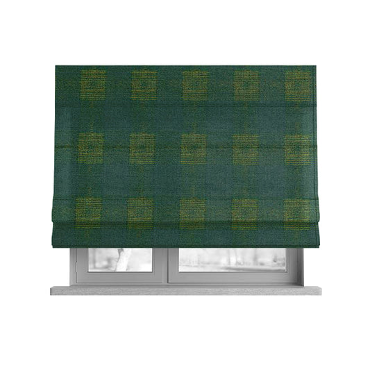Glencoe Green Blue Colour Flat Weave Chenille Faded Tartan Pattern Upholstery Fabric CTR-837 - Roman Blinds