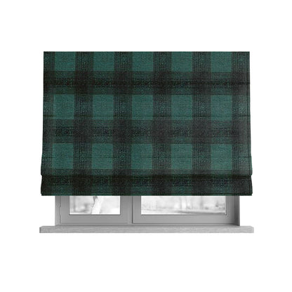 Glencoe Black Blue Colour Flat Weave Chenille Faded Tartan Pattern Upholstery Fabric CTR-838 - Roman Blinds