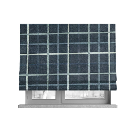 Clifton Blue Colour Tartan Scottish Pattern Soft Touch Wool Effect Furnishing Fabric CTR-841 - Roman Blinds